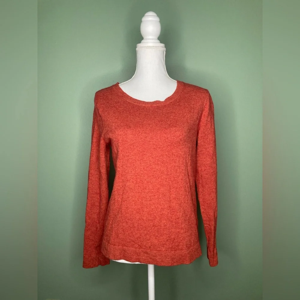 J Crew Teddie Sweater Medium Merino Wool Cotton Blend Crew Neck Pullover Orange - Picture 9 of 12